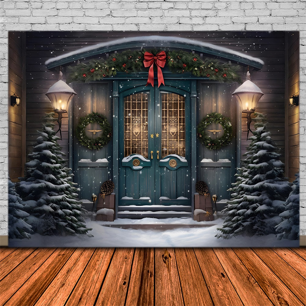 Snowy Christmas Tree Wreath Door Backdrop UK RR7-782