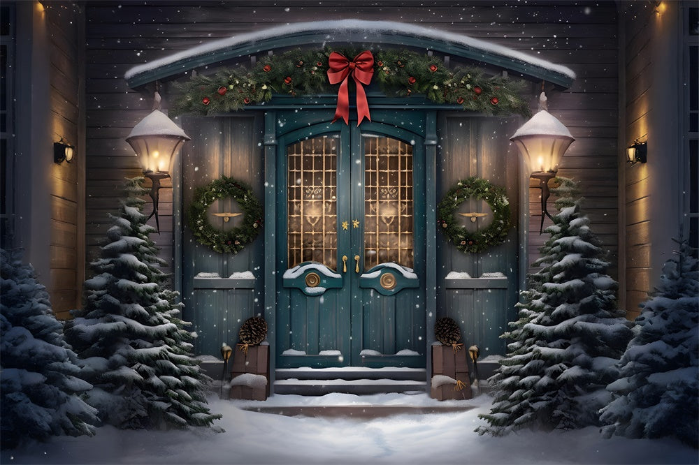 Snowy Christmas Tree Wreath Door Backdrop UK RR7-782