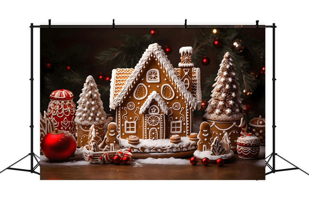 Christmas Balls Gingerbread House Backdrop UK RR7-785