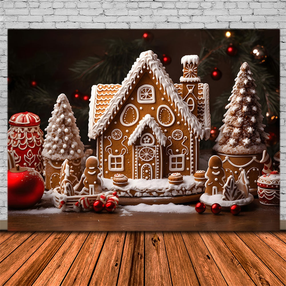 Christmas Balls Gingerbread House Backdrop UK RR7-785