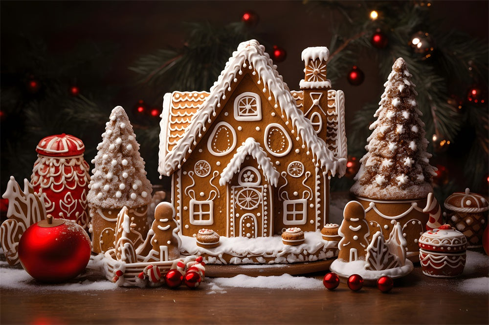 Christmas Balls Gingerbread House Backdrop UK RR7-785