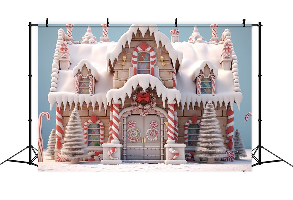 Christmas Gingerbread House Candy Cane Backdrop UK RR7-786