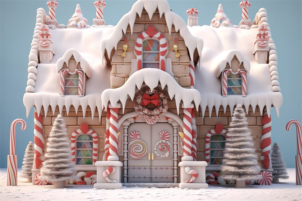 Christmas Gingerbread House Candy Cane Backdrop UK RR7-786