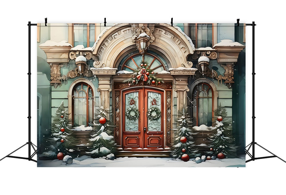 Christmas Watercolor House Tree Backdrop UK RR7-787