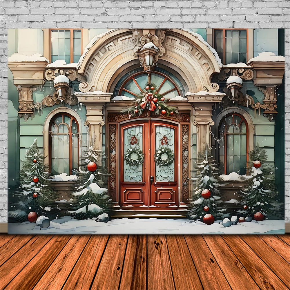 Christmas Watercolor House Tree Backdrop UK RR7-787