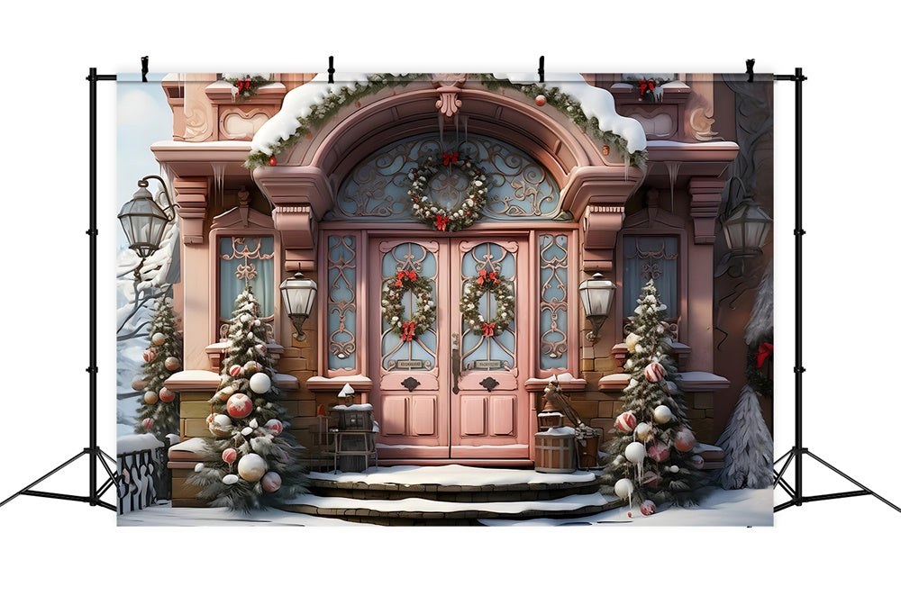 Snowy Christmas House Photography Backdrop UK RR7-788