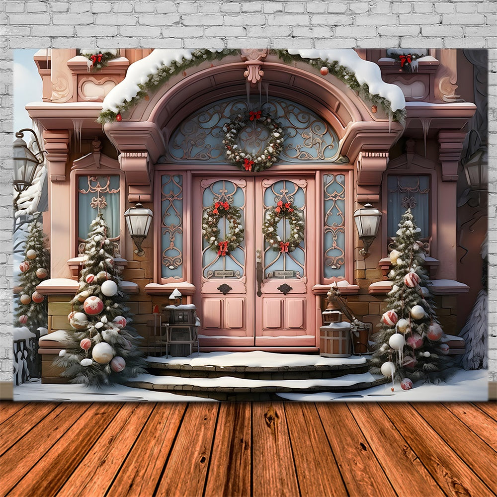 Snowy Christmas House Photography Backdrop UK RR7-788