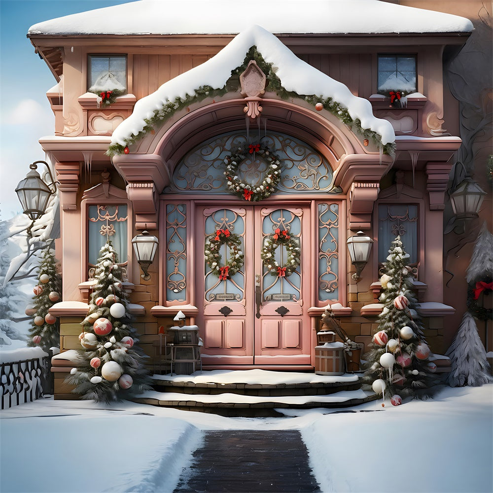 Snowy Christmas House Photography Backdrop UK RR7-788