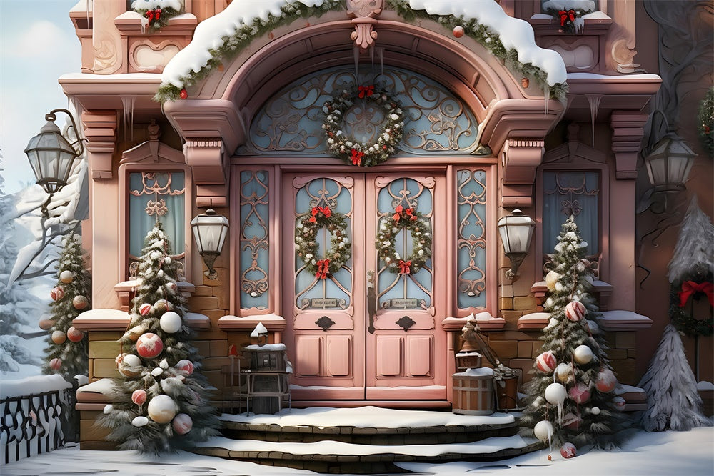 Snowy Christmas House Photography Backdrop UK RR7-788