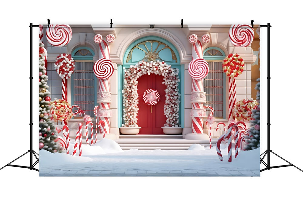 Candy House Snow Christmas Tree Backdrop UK RR7-789