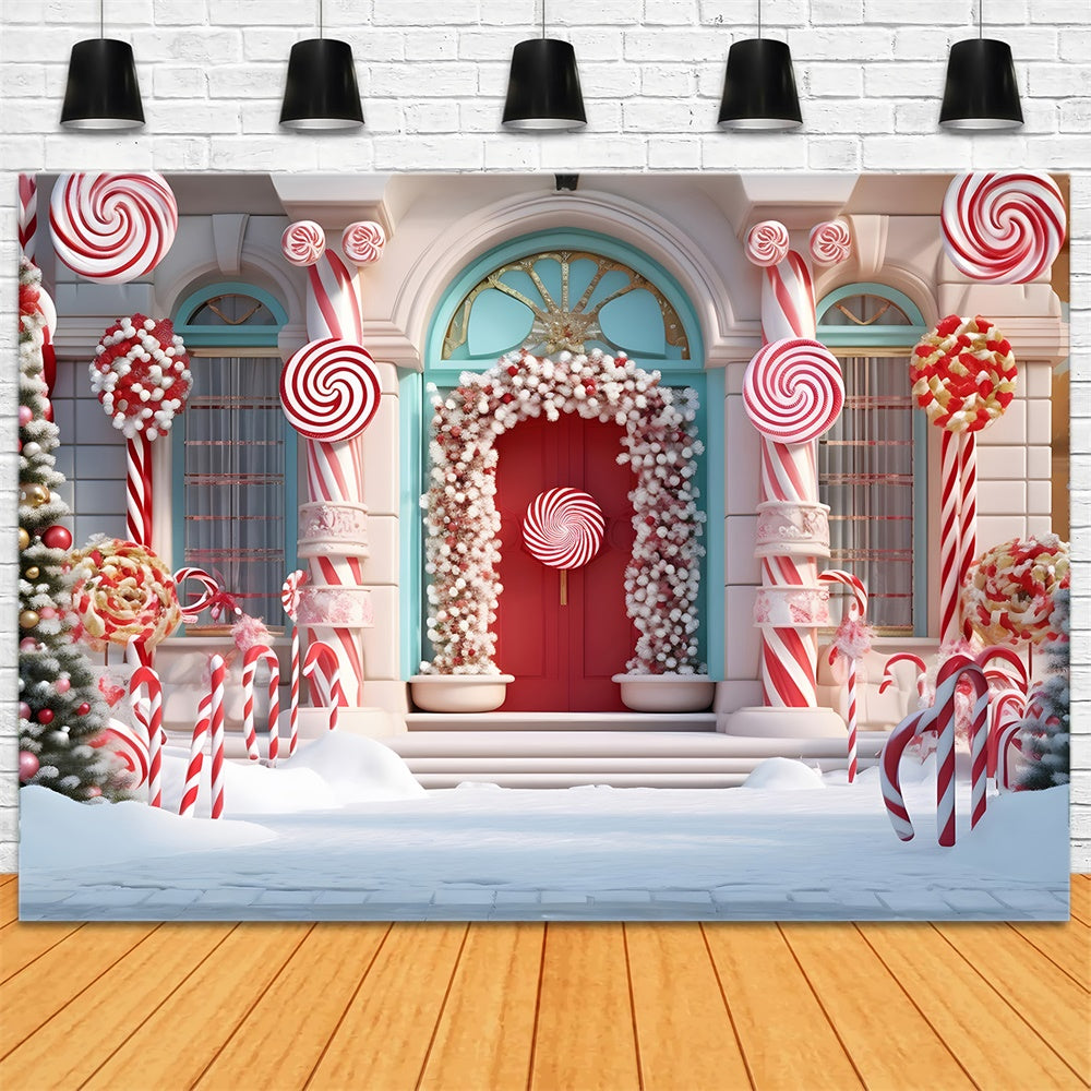 Candy House Snow Christmas Tree Backdrop UK RR7-789