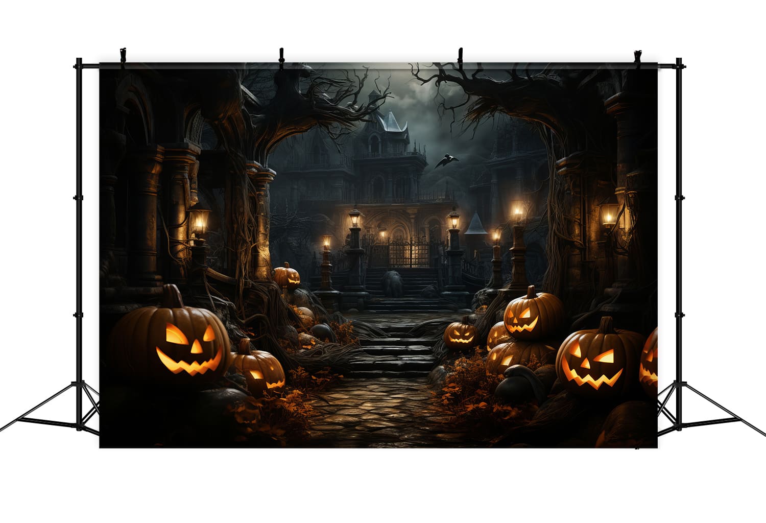 Halloween Cemetery Pumpkin Lanterns Backdrop UK RR7-79