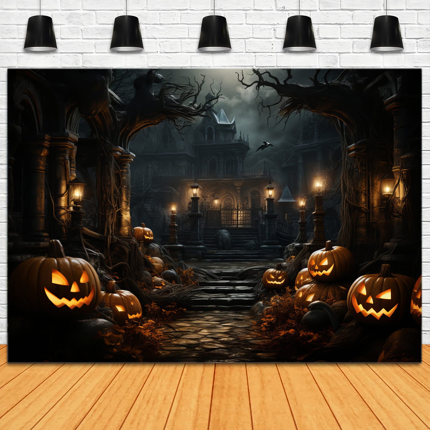 Halloween Cemetery Pumpkin Lanterns Backdrop UK RR7-79