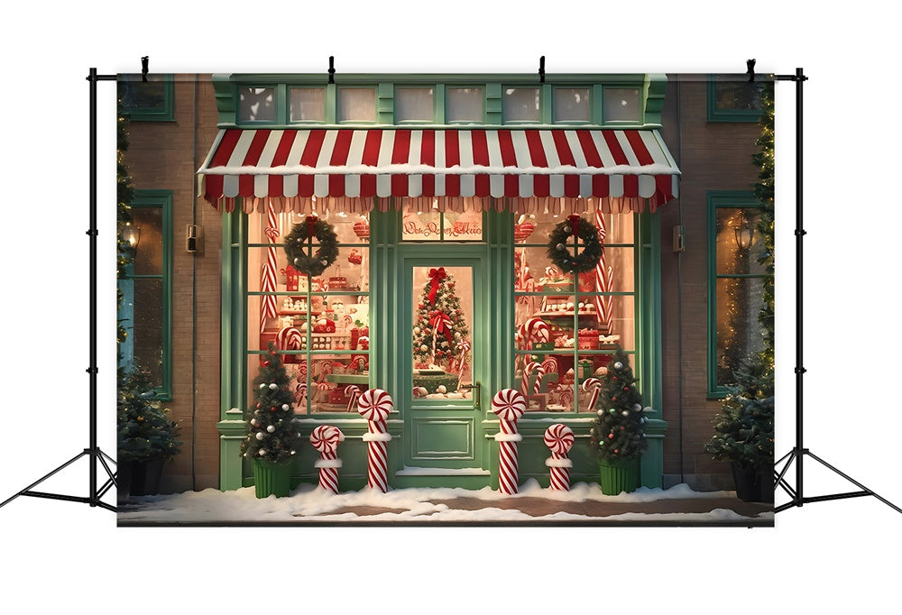 Christmas Green Candy Shop Door Backdrop UK RR7-791