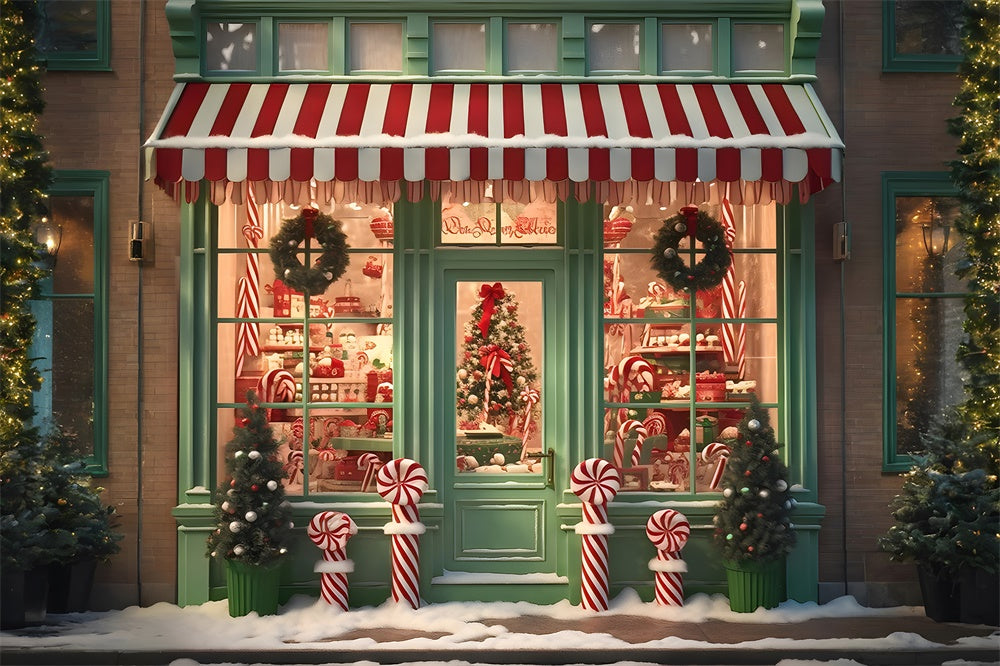 Christmas Green Candy Shop Door Backdrop UK RR7-791