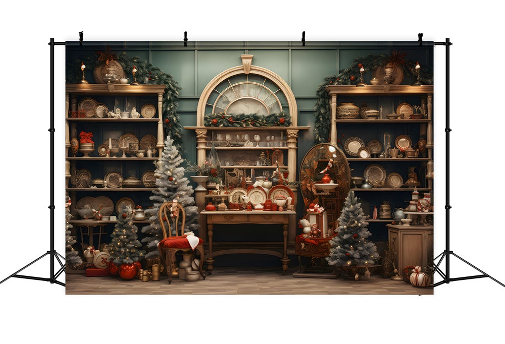 Christmas Shop Wooden Shelf Backdrop UK RR7-793