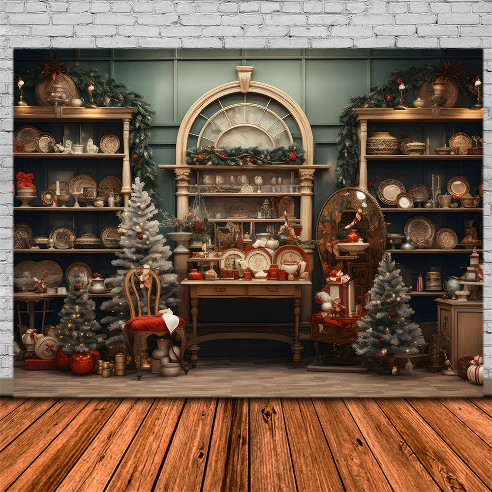 Christmas Shop Wooden Shelf Backdrop UK RR7-793