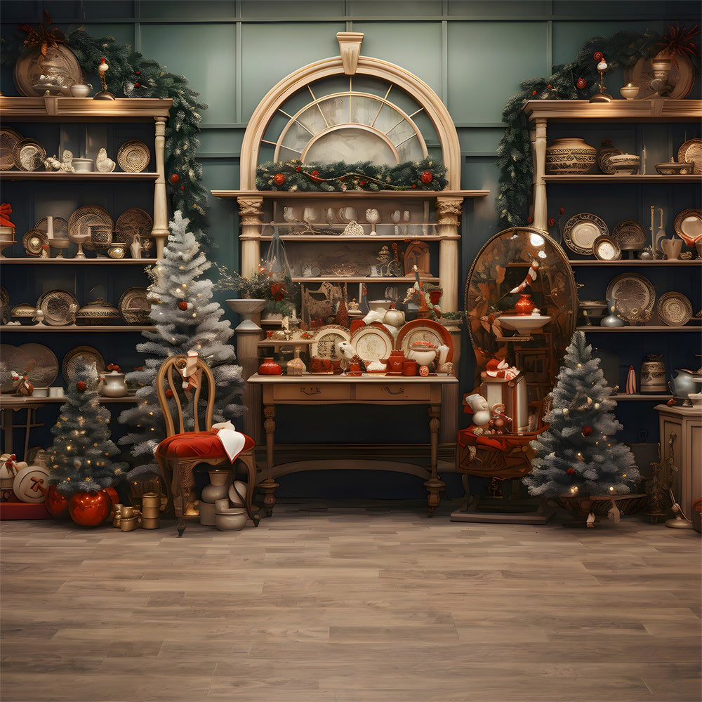 Christmas Shop Wooden Shelf Backdrop UK RR7-793