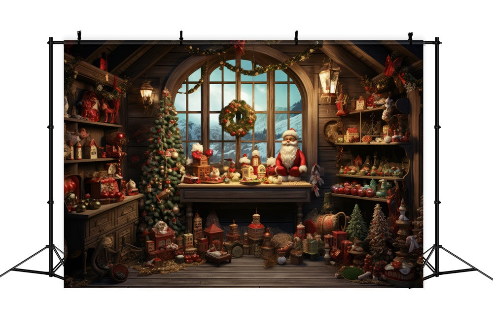 Santa Claus Workshop Christmas Backdrop UK RR7-794