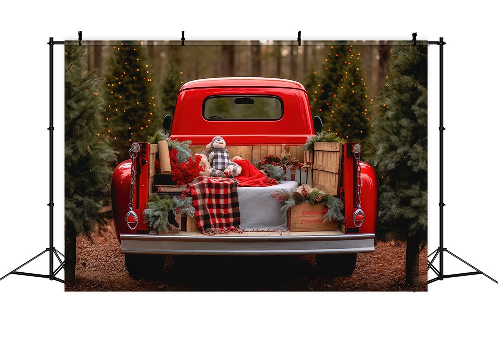 Christmas Tree Farm Red Truck Backdrop UK RR7-795