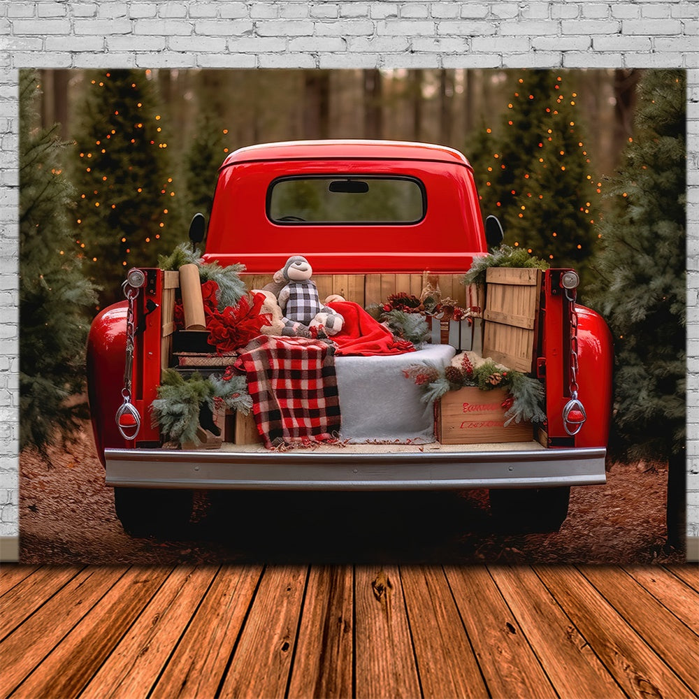 Christmas Tree Farm Red Truck Backdrop UK RR7-795