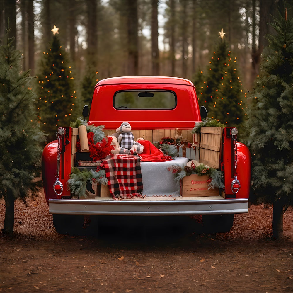 Christmas Tree Farm Red Truck Backdrop UK RR7-795