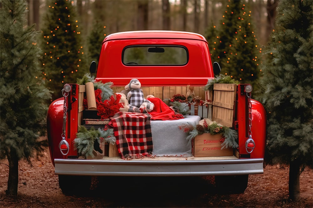 Christmas Tree Farm Red Truck Backdrop UK RR7-795