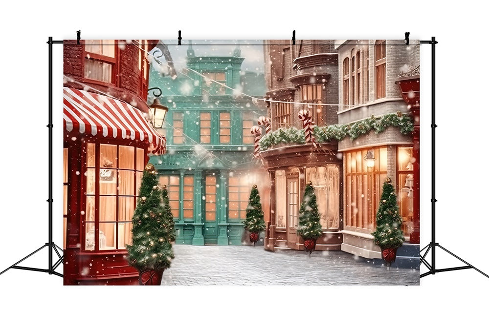 Christmas Snowy Street Toy Stores Backdrop UK RR7-796