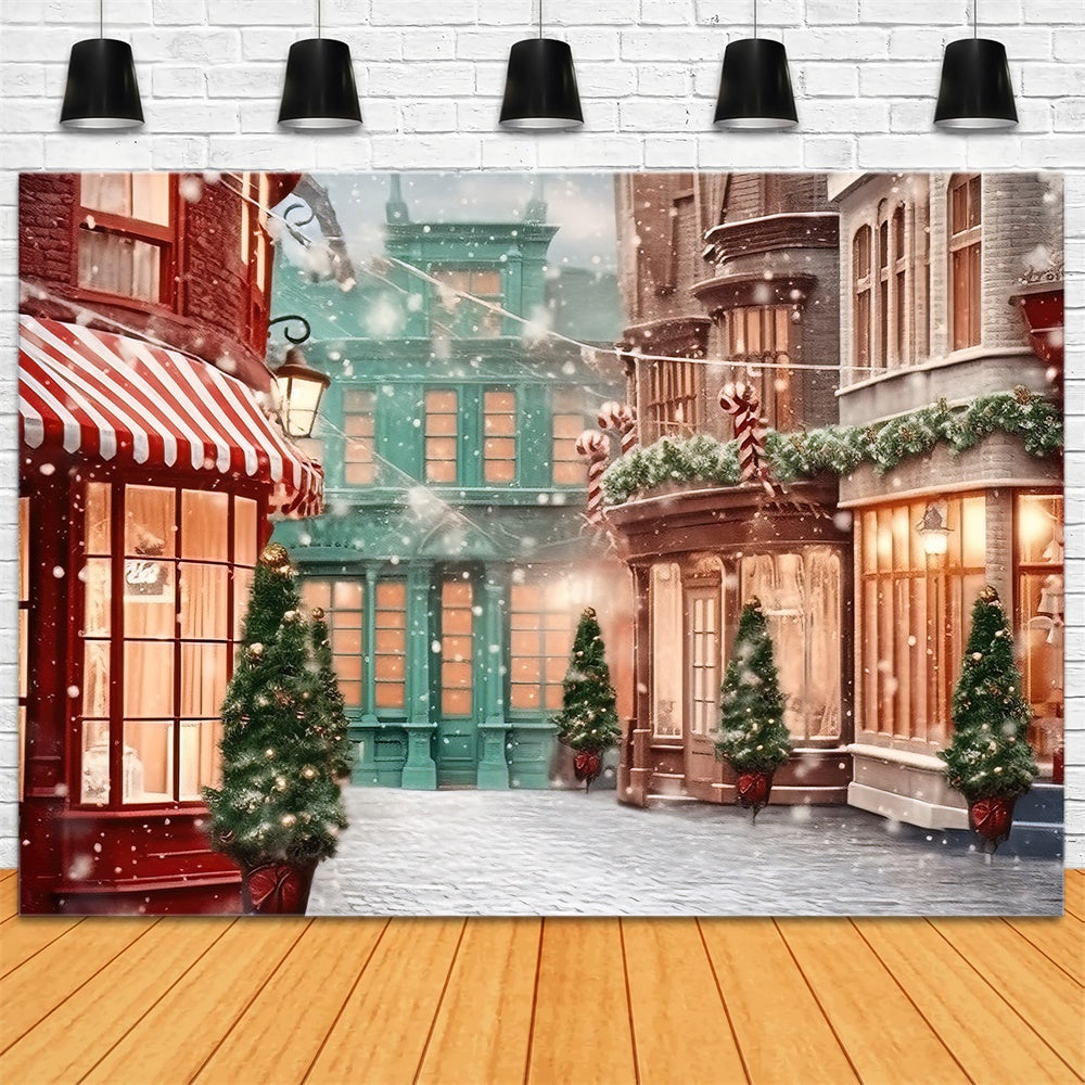 Christmas Snowy Street Toy Stores Backdrop UK RR7-796