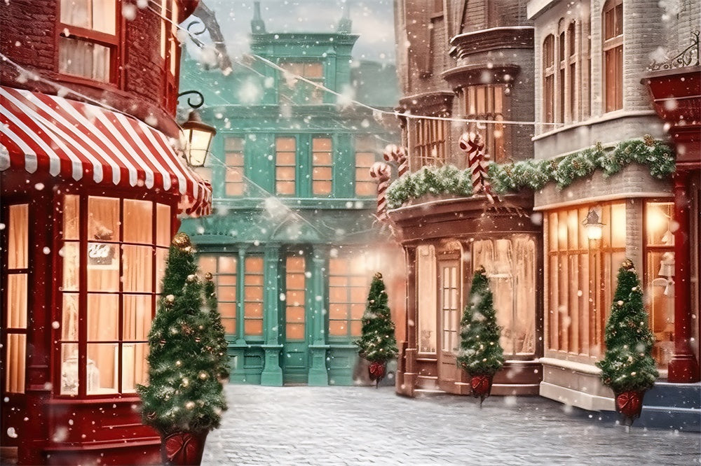 Christmas Snowy Street Toy Stores Backdrop UK RR7-796