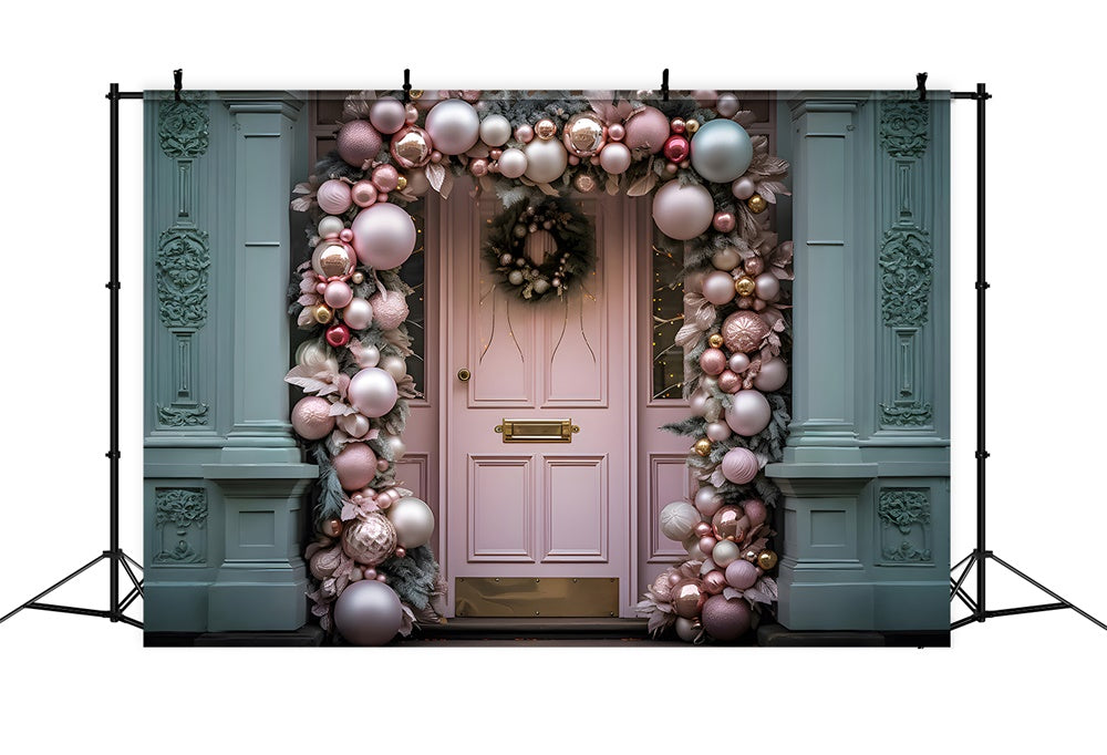 Pink Door Christmas Balls Wreath Backdrop UK RR7-797