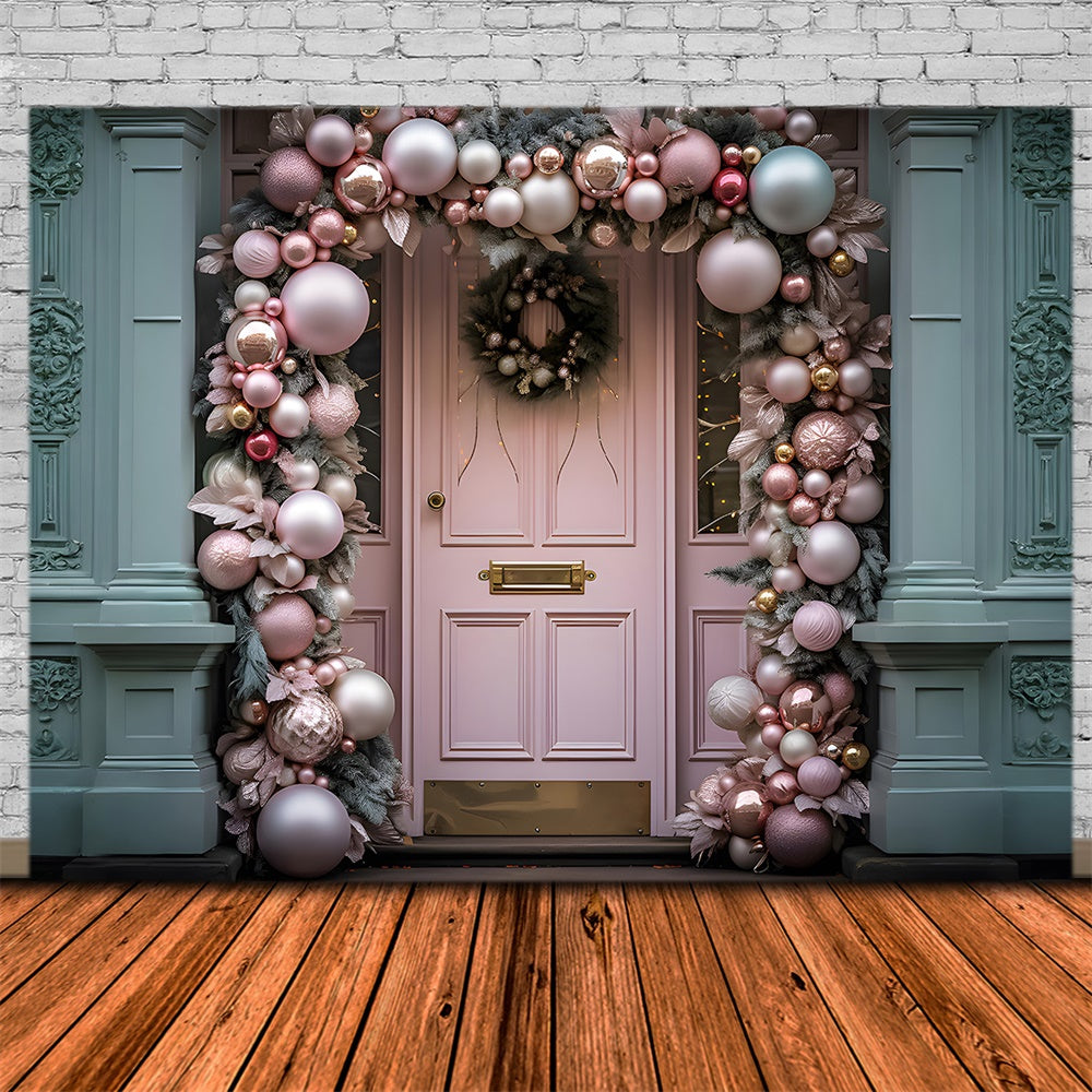 Pink Door Christmas Balls Wreath Backdrop UK RR7-797