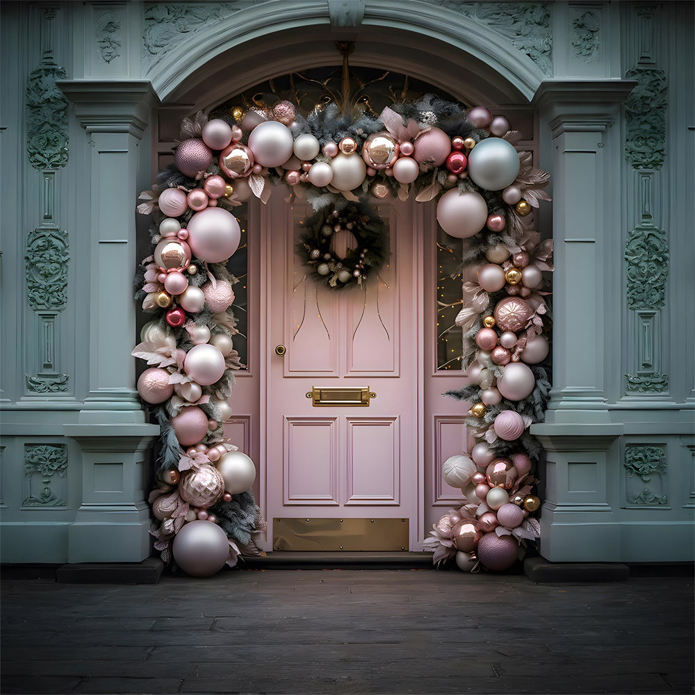 Pink Door Christmas Balls Wreath Backdrop UK RR7-797