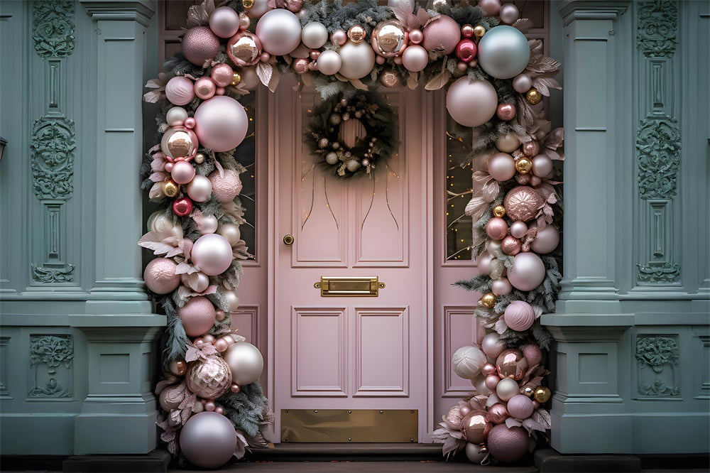 Pink Door Christmas Balls Wreath Backdrop UK RR7-797