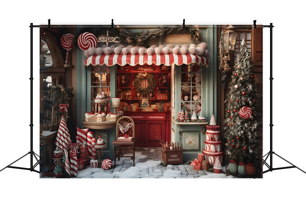 Christmas Tree Candy Shop Snow Backdrop UK RR7-798