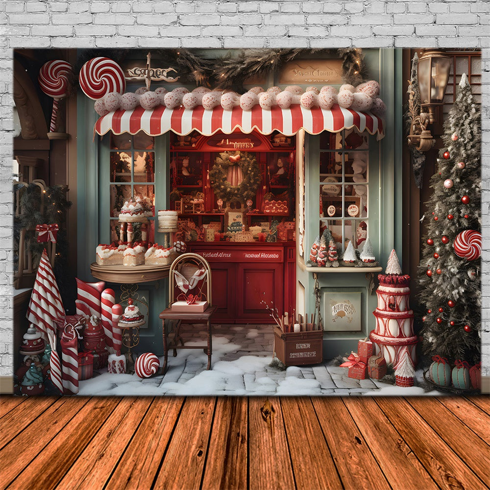 Christmas Tree Candy Shop Snow Backdrop UK RR7-798