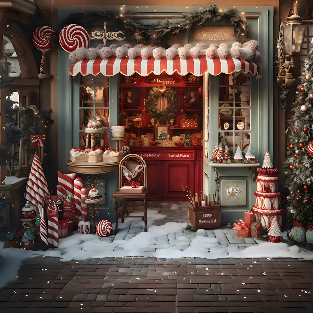 Christmas Tree Candy Shop Snow Backdrop UK RR7-798