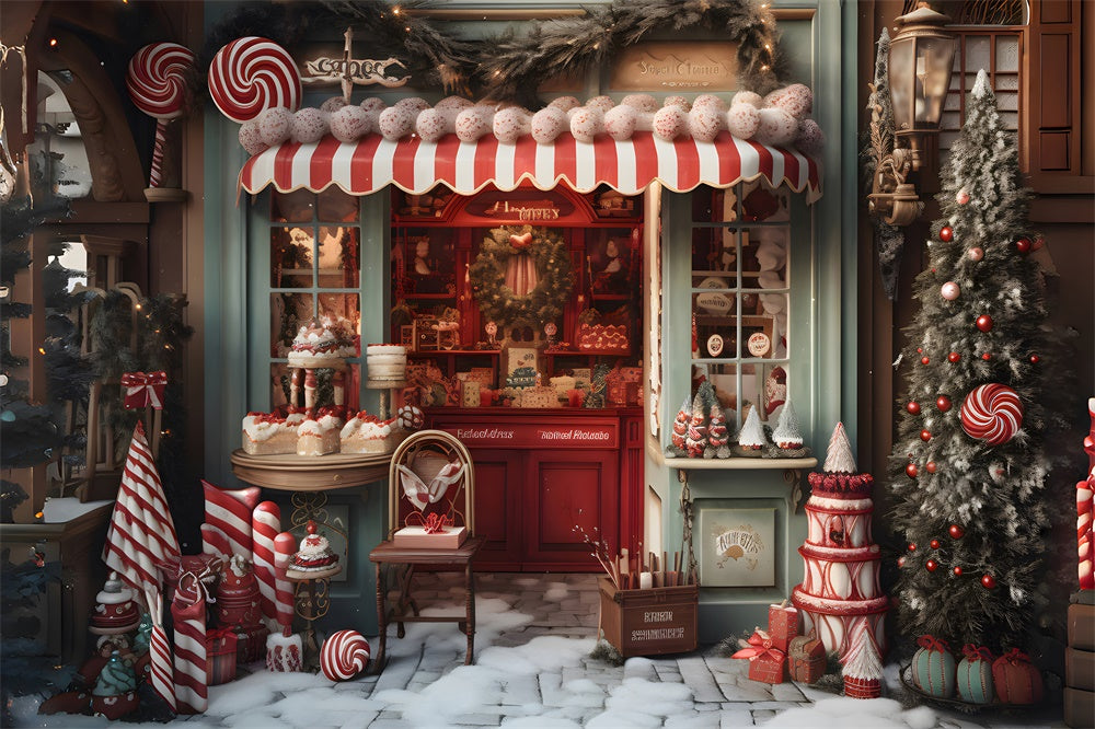 Christmas Tree Candy Shop Snow Backdrop UK RR7-798