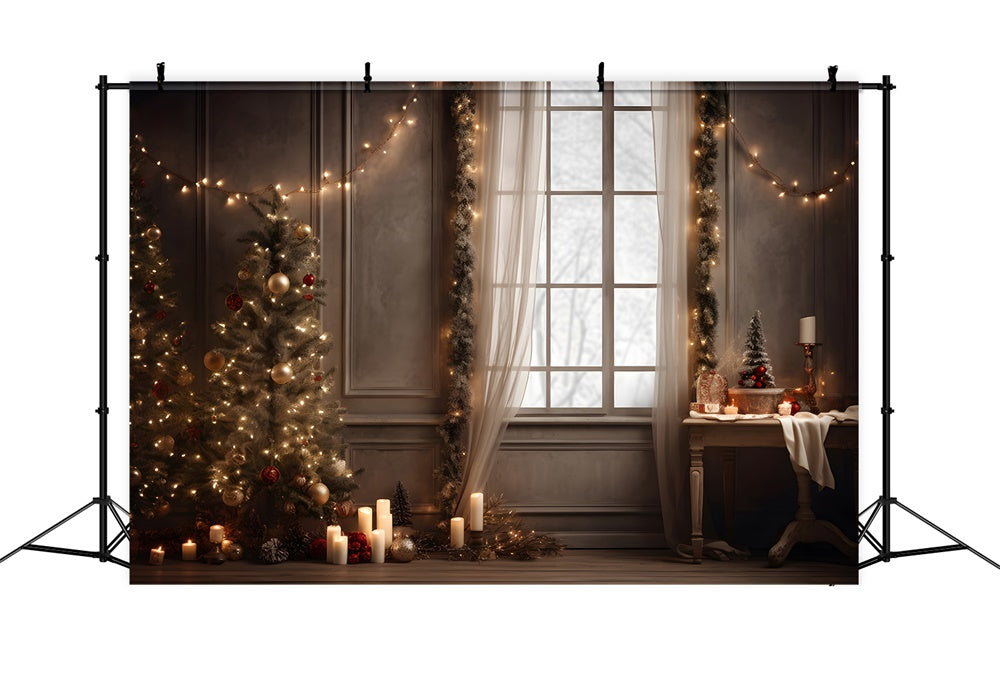 Christmas Tree Lights Candles Window Backdrop UK RR7-799