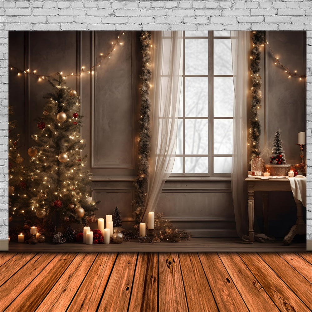 Christmas Tree Lights Candles Window Backdrop UK RR7-799