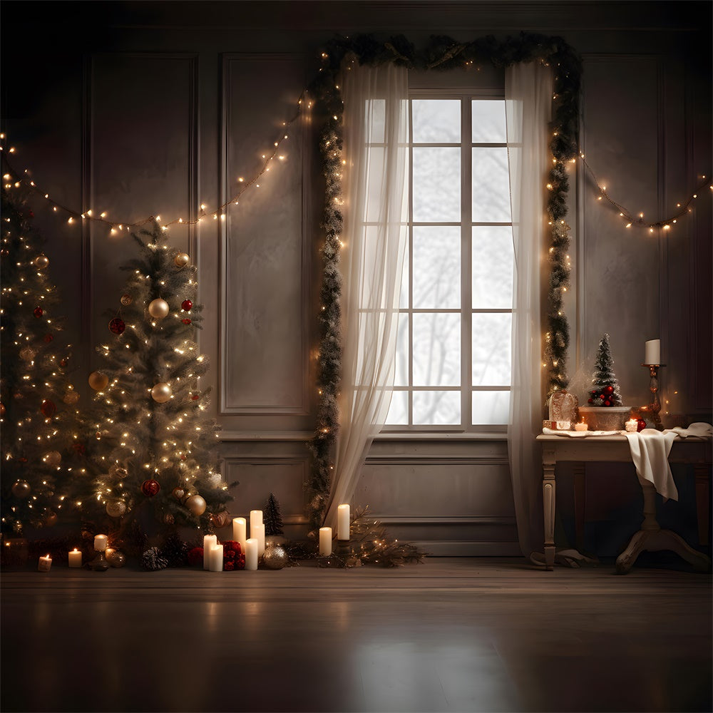 Christmas Tree Lights Candles Window Backdrop UK RR7-799