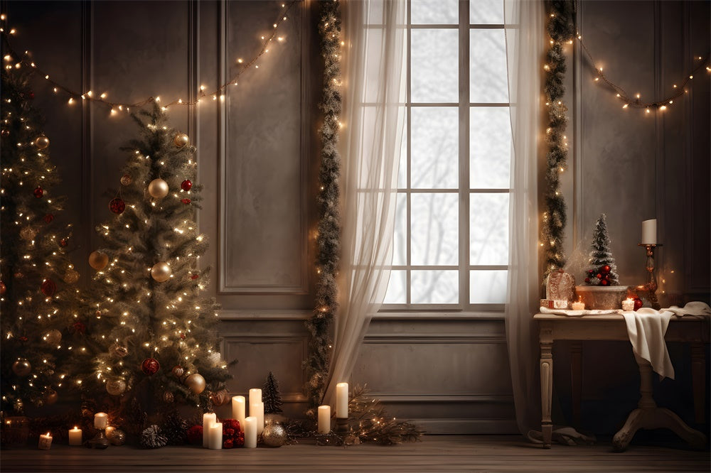 Christmas Tree Lights Candles Window Backdrop UK RR7-799