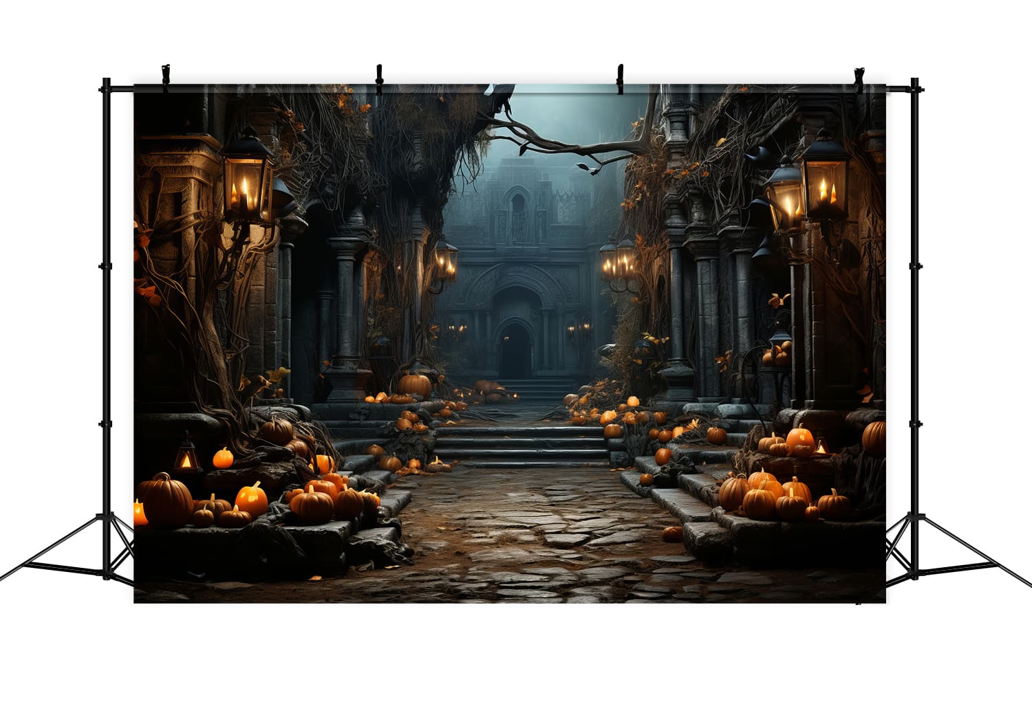 Halloween Mansion Pumpkin Lanterns Backdrop UK RR7-80