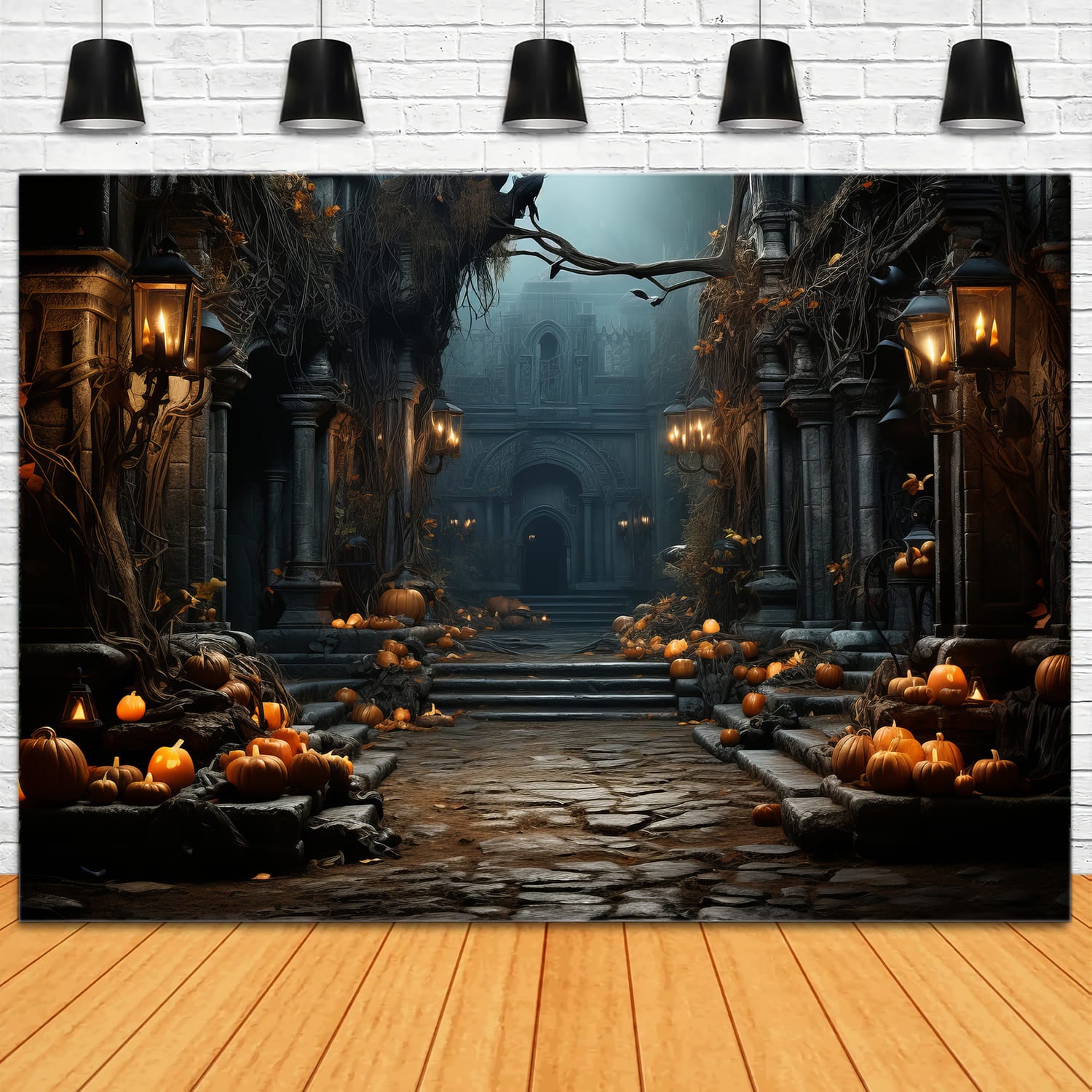 Halloween Mansion Pumpkin Lanterns Backdrop UK RR7-80