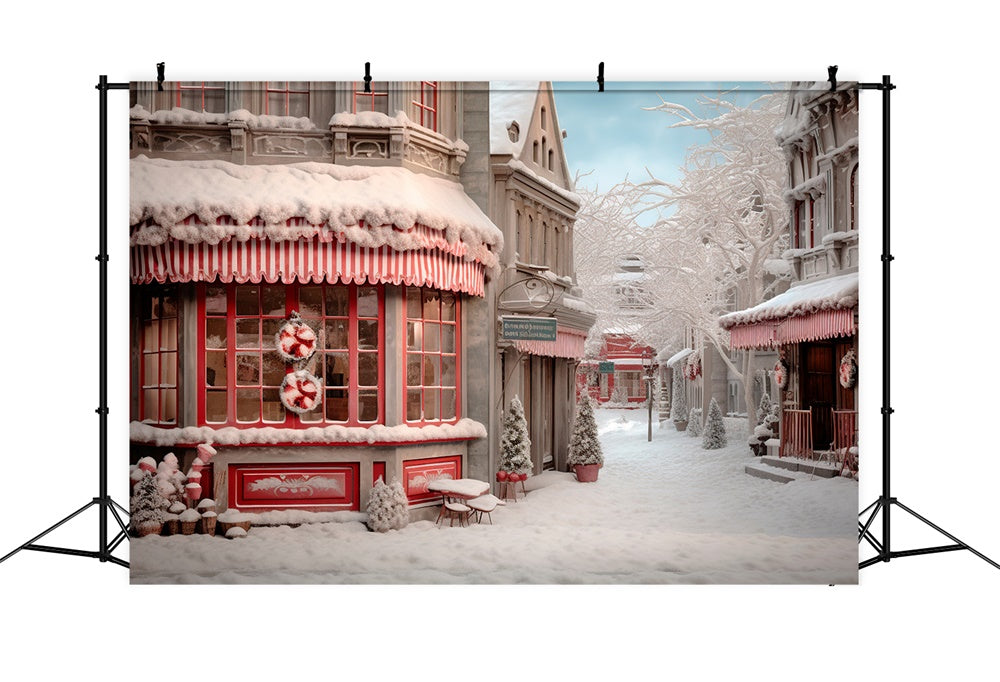 Winter Snowy Street Christmas Shop Backdrop UK RR7-800