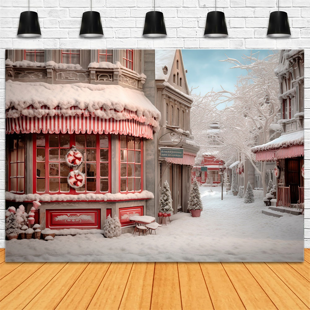 Winter Snowy Street Christmas Shop Backdrop UK RR7-800