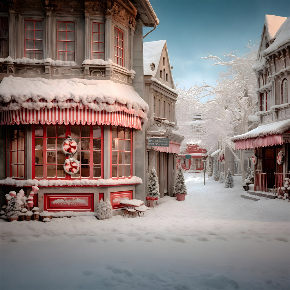 Winter Snowy Street Christmas Shop Backdrop UK RR7-800