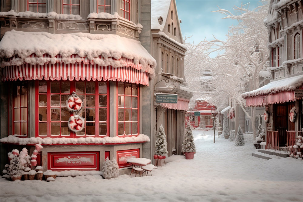 Winter Snowy Street Christmas Shop Backdrop UK RR7-800