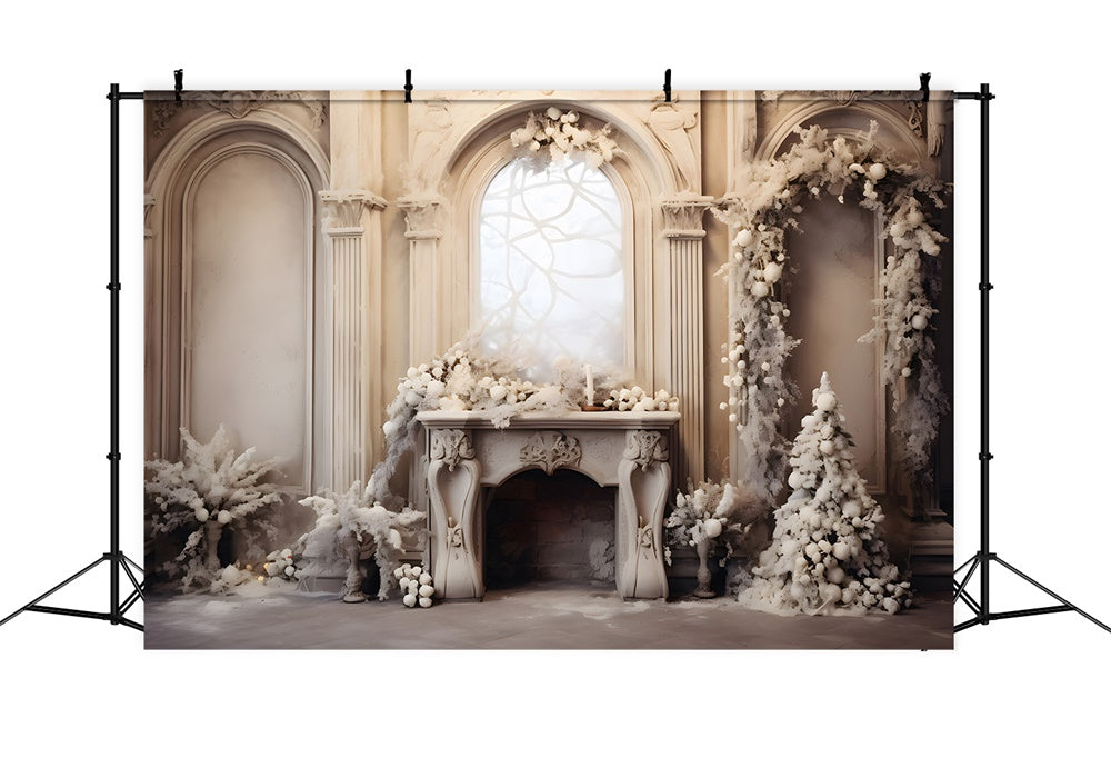 White Christmas Living Room Fireplace Backdrop UK RR7-801