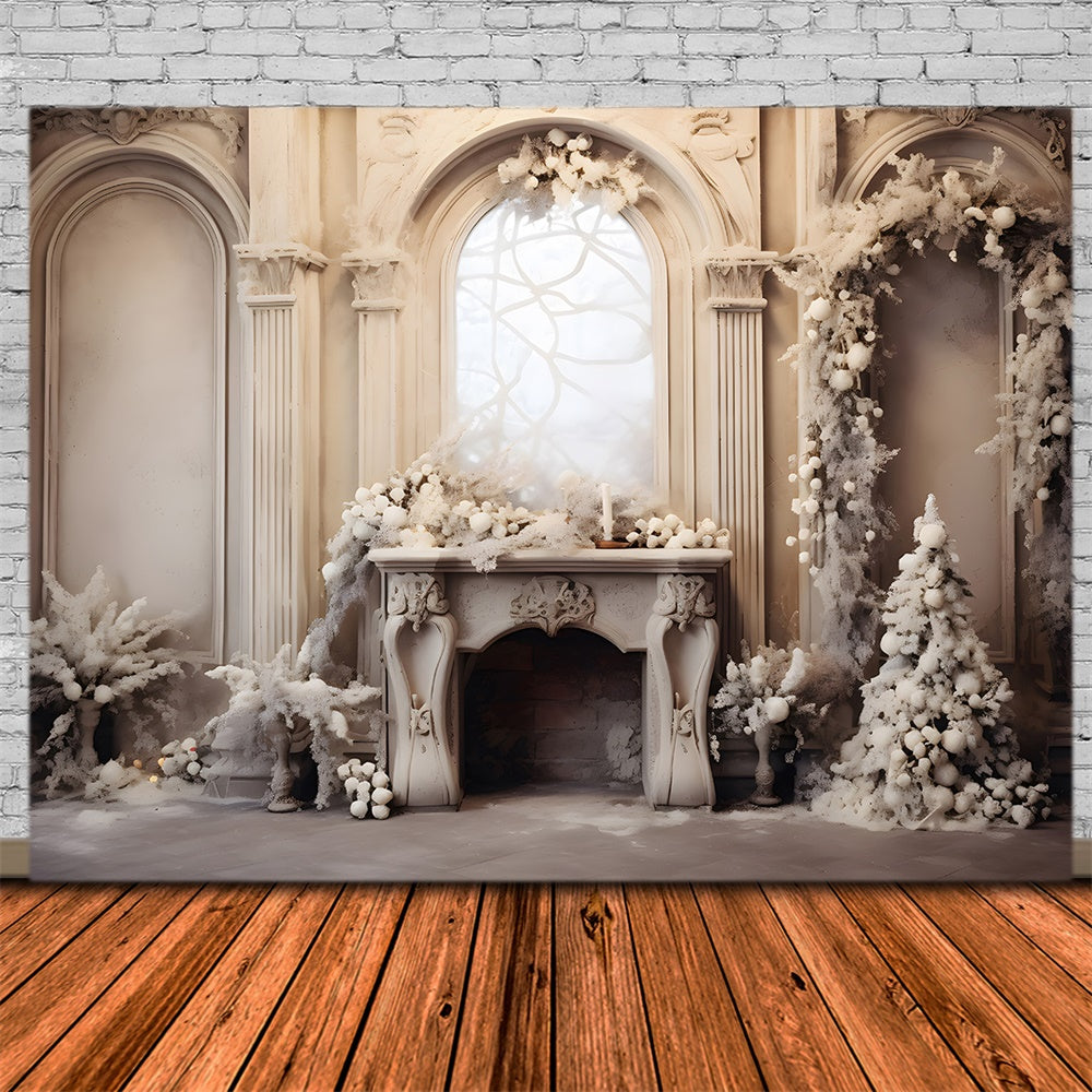 White Christmas Living Room Fireplace Backdrop UK RR7-801